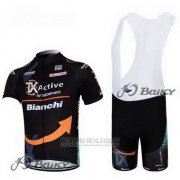 2012 Fahrradbekleidung Bianchi Shwarz und Orange Trikot Kurzarm und Tragerhose