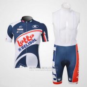 2012 Fahrradbekleidung Lotto Belisol Wei und Blau Trikot Kurzarm und Tragerhose