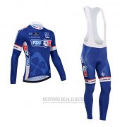 2014 Fahrradbekleidung FDJ Blau Trikot Langarm und Tragerhose