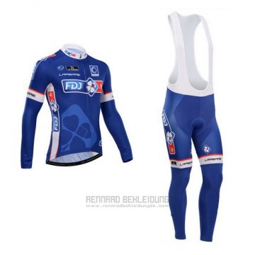 2014 Fahrradbekleidung FDJ Blau Trikot Langarm und Tragerhose