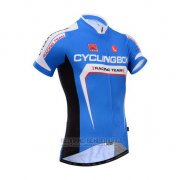 2014 Fahrradbekleidung Fox Cyclingbox Blau und Wei Trikot Kurzarm und Tragerhose
