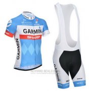 2014 Fahrradbekleidung Garmin Sharp Hellblau und Wei Trikot Kurzarm und Tragerhose