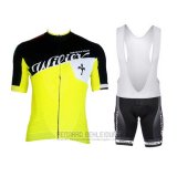 2015 Fahrradbekleidung Wieiev Shwarz und Gelb Trikot Kurzarm und Tragerhose