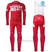 2016 Fahrradbekleidung Scott Rot und Wei Trikot Langarm und Tragerhose