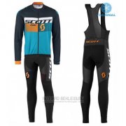 2016 Fahrradbekleidung Scott Shwarz und Blau Trikot Langarm und Tragerhose