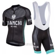 2017 Fahrradbekleidung Bianchi Milano Ceresole Shwarz Trikot Kurzarm und Tragerhose