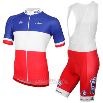 2017 Fahrradbekleidung FDJ Blau Champion Frankreich Trikot Kurzarm und Tragerhose