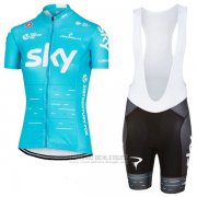 2017 Fahrradbekleidung Frau Sky Azurblau Trikot Kurzarm und Tragerhose