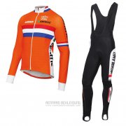 2017 Fahrradbekleidung Niederlande Orange Trikot Langarm und Tragerhose