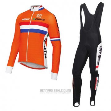 2017 Fahrradbekleidung Niederlande Orange Trikot Langarm und Tragerhose