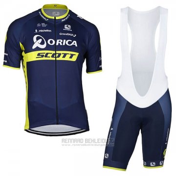 2017 Fahrradbekleidung Orica Scott Blau Trikot Kurzarm und Tragerhose