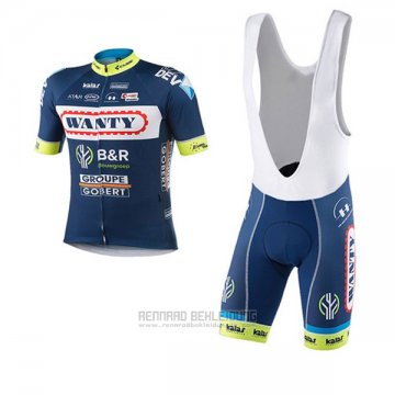 2017 Fahrradbekleidung Wanty Groupe Gobert Blau Trikot Kurzarm und Tragerhose