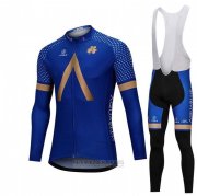 2018 Fahrradbekleidung Aqua Blue Sport Blau Trikot Langarm und Tragerhose