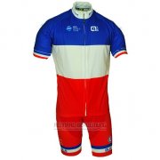 2018 Fahrradbekleidung Frankreich Rot Wei Trikot Kurzarm und Tragerhose