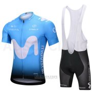 2018 Fahrradbekleidung Movistar Blau Trikot Kurzarm und Tragerhose