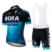 2019 Fahrradbekleidung Bora Shwarz Blau Trikot Kurzarm und Tragerhose