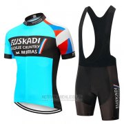 2019 Fahrradbekleidung Euskadi Murias Blau Shwarz Trikot Kurzarm und Tragerhose