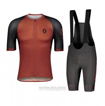 2021 Fahrradbekleidung Scott Dunkel Orange Trikot Kurzarm und Tragerhose