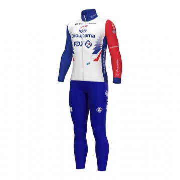 2022 Fahrradbekleidung Groupama Fdj Rot Blau Trikot Langarm und Tragerhose