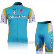 2011 Fahrradbekleidung Astana Azurblau Trikot Kurzarm und Tragerhose