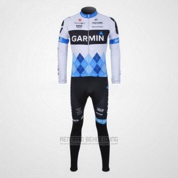 2011 Fahrradbekleidung Garmin Cervelo Blau und Wei Trikot Langarm und Tragerhose