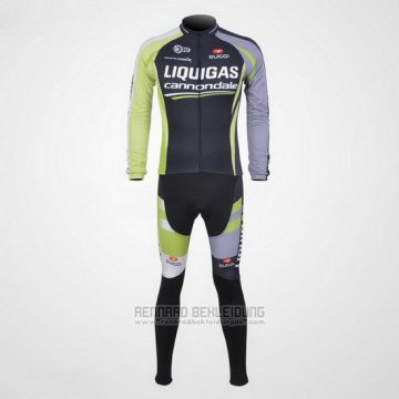 2011 Fahrradbekleidung Liquigas Cannondale Shwarz und Grun Trikot Langarm und Tragerhose