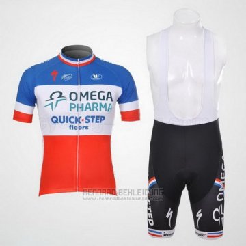 2012 Fahrradbekleidung Omega Pharma Quick Step Champion Frankreich Trikot Kurzarm und Tragerhose