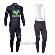 2013 Fahrradbekleidung Movistar Shwarz Trikot Langarm und Tragerhose