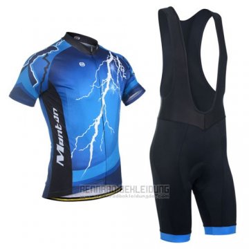 2014 Fahrradbekleidung Monton Shwarz und Blau Trikot Kurzarm und Tragerhose