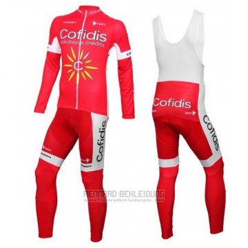 2016 Fahrradbekleidung Cofidis Wei und Rot Trikot Langarm und Tragerhose