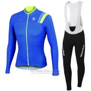 2016 Fahrradbekleidung Sportful Blau und Grun Trikot Langarm und Tragerhose