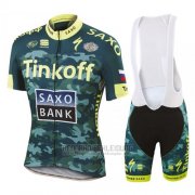 2016 Fahrradbekleidung Tinkoff Saxo Bank Gelb und Grun Trikot Kurzarm und Tragerhose