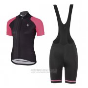 2017 Fahrradbekleidung Frau Etxeondo Neo Shwarz und Rosa Trikot Kurzarm und Tragerhose