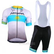 2018 Fahrradbekleidung Astana Wei Blau Trikot Kurzarm und Tragerhose