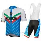 2018 Fahrradbekleidung Bianchi Tiera Wei und Blau Trikot Kurzarm und Tragerhose