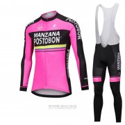 2018 Fahrradbekleidung Manzana Postobon Rosa Trikot Langarm und Tragerhose