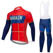 2019 Fahrradbekleidung Bahrain Merida Rot Trikot Langarm und Tragerhose