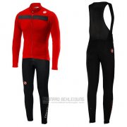 2019 Fahrradbekleidung Castelli Puro 3 Rot Shwarz Trikot Langarm und Tragerhose