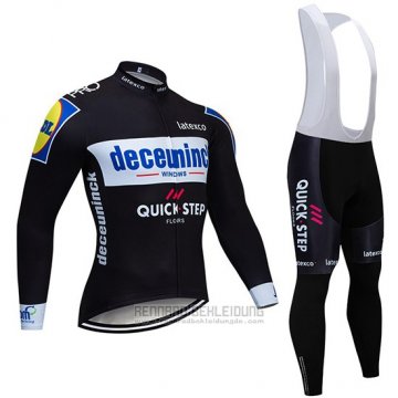 2019 Fahrradbekleidung Deceuninck Quick Step Shwarz Wei Trikot Langarm und Tragerhose