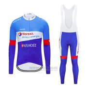 2019 Fahrradbekleidung Direct Energie Blau Wei Trikot Langarm und Tragerhose