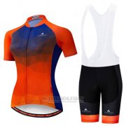 2019 Fahrradbekleidung Frau Miloto Volett Orange Trikot Kurzarm und Tragerhose