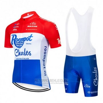 2019 Fahrradbekleidung Roompot Charles Rot Wei Blau Trikot Kurzarm und Tragerhose