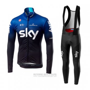 2019 Fahrradbekleidung Sky Blau Shwarz Trikot Langarm und Tragerhose