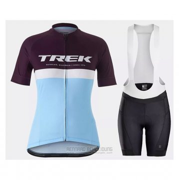 2021 Fahrradbekleidung Frau Trek Hellblau Trikot Kurzarm und Tragerhose