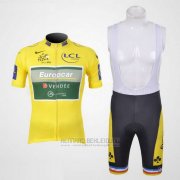 2011 Fahrradbekleidung Europcar Lider Gelb Trikot Kurzarm und Tragerhose