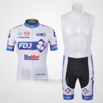 2012 Fahrradbekleidung FDJ Wei und Azurblau Trikot Kurzarm und Tragerhose