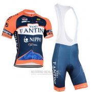2015 Fahrradbekleidung Vini Fantini Orange und Blau Trikot Kurzarm und Tragerhose
