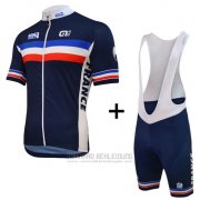2016 Fahrradbekleidung Frankreich Blau und Wei Trikot Kurzarm und Tragerhose