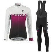 2016 Fahrradbekleidung Frau Scott Rot und Wei Trikot Langarm und Tragerhose