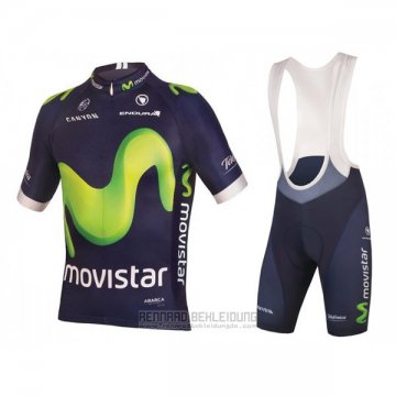 2016 Fahrradbekleidung Movistar Grun und Blau Trikot Kurzarm und Tragerhose